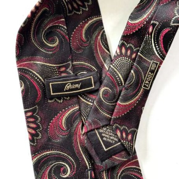 $3999 New Rare Brioni Tie Paisley Black maroon red Handmade Italy 24K Gold Silk - Picture 14 of 16